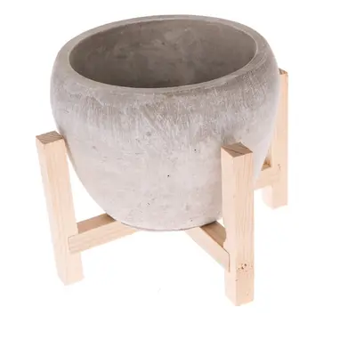 Natural szürke beton virágcserép fa állványon, ø 19 cm - Dakls