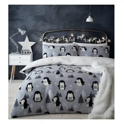 Cosy Penguin szürke fleece ágyneműhuzat, 135 x 200 cm - Catherine Lansfield