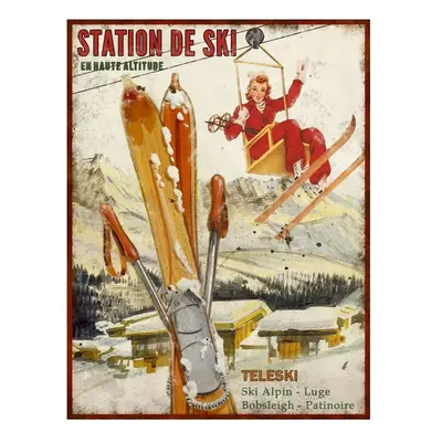 Fém falitábla 25x33 cm Station de Ski – Antic Line