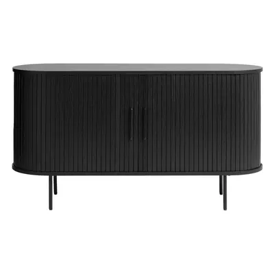 Fekete alacsony komód tolóajtóval, tölgyfa dekorral 140x76 cm Nola – Unique Furniture