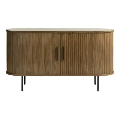 Barna alacsony komód tolóajtóval, tölgyfa dekorral 140x76 cm Nola – Unique Furniture