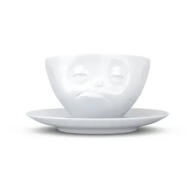 Fehér 'unatkozó' porcelán csésze és alátét - 58products