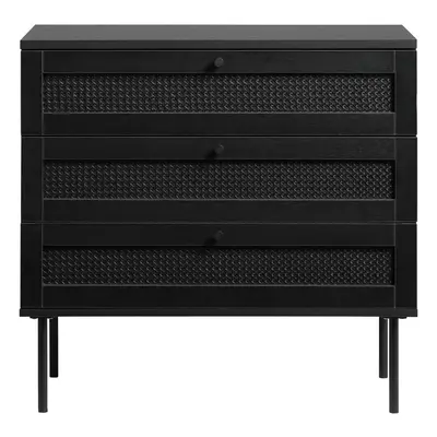 Fekete alacsony komód tölgyfa dekorral 80x75 cm Pensacola – Unique Furniture