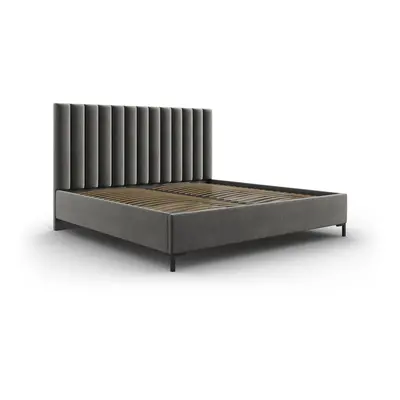 Szürke kárpitozott ágyneműtartós franciaágy ágyráccsal 180x200 cm Casey – Mazzini Beds