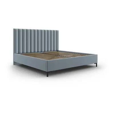 Világoskék kárpitozott ágyneműtartós franciaágy ágyráccsal 200x200 cm Casey – Mazzini Beds