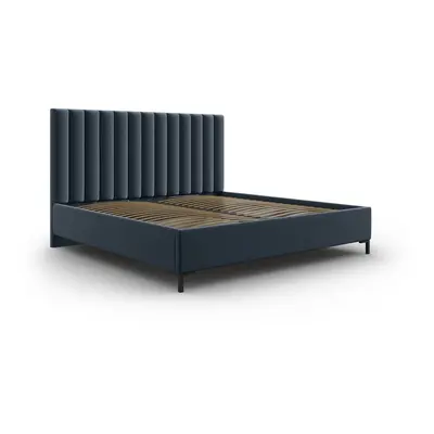 Sötétkék kárpitozott ágyneműtartós franciaágy ágyráccsal 180x200 cm Casey – Mazzini Beds