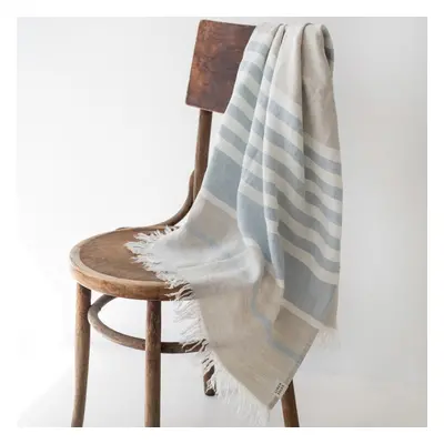 Kék len strandtörölköző 85x140 cm Allure Stripe – Linen Tales