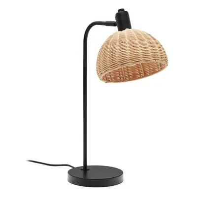 Fekete-natúr színű asztali lámpa rattan búrával (magasság 56 cm) Damila – Kave Home