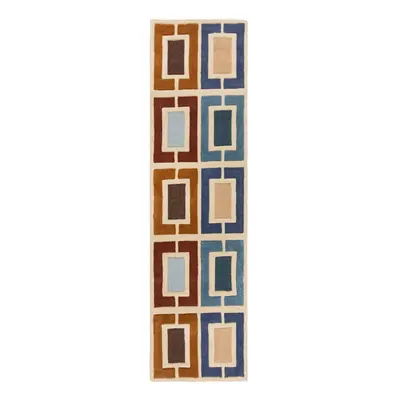 Kék-narancssárga kézi szövésű gyapjú futószőnyeg 60x230 cm Retro Blocks – Flair Rugs