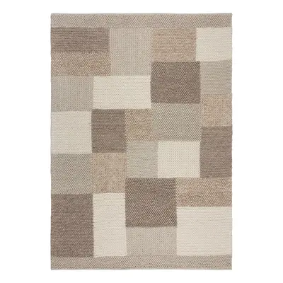 Bézs kézi szövésű gyapjúkeverék szőnyeg 80x150 cm Minerals Patchwork – Flair Rugs