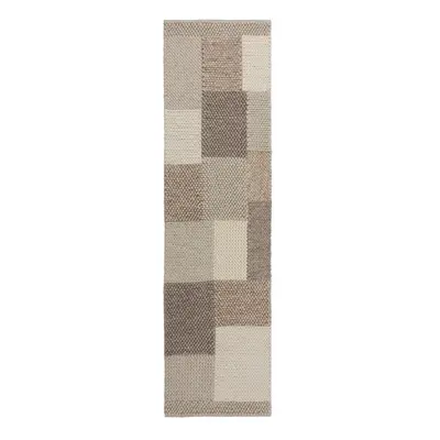 Bézs kézi szövésű gyapjúkeverék futószőnyeg 60x230 cm Minerals Patchwork – Flair Rugs