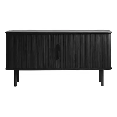 Fekete alacsony komód tolóajtóval, tölgyfa dekorral 76x160 cm Cavo – Unique Furniture