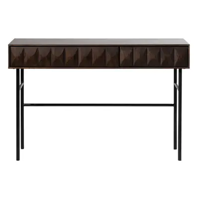 Sötétbarna konzolasztal tölgyfa dekoros asztallappal 39x117 cm Latina – Unique Furniture