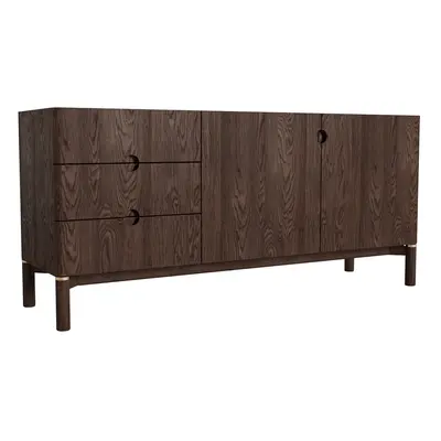 Sötétbarna alacsony komód tölgyfa dekorral 160x73 cm Arun – Unique Furniture