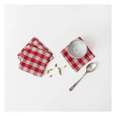 Piros textil poháralátét szett 4 db-os Red Gingham – Linen Tales