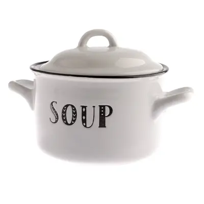 Soup fehér kerámia edény fedővel, 700 ml - Dakls