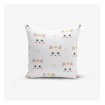 Gyerek párnahuzat 43x43 cm White Pink Cat – Mila Home