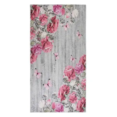 Rózsaszín-szürke mosható futószőnyeg 80x200 cm Blooming Roses – Vitaus