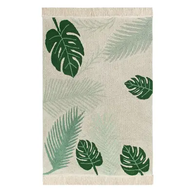 Zöld-krémszínű mosható-kézi szövésű pamut gyerek szőnyeg 140x200 cm Tropical Green – Lorena Cana