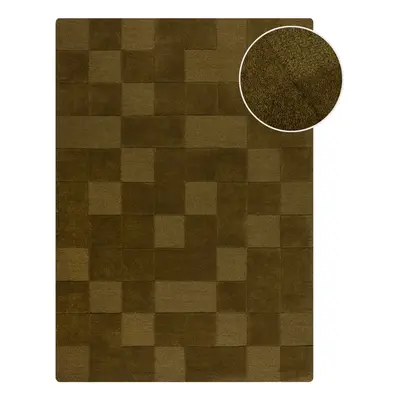 Khaki kézi szövésű gyapjú szőnyeg 200x290 cm Checkerboard – Flair Rugs