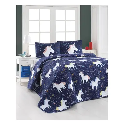 Magic Unicorn Dark Blue steppelt ágytakaró és 2 db párnahuzat, 200 x 220 cm - Eponj Home