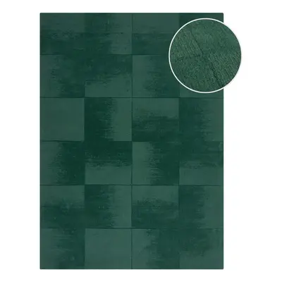 Petróleumkék kézi szövésű gyapjú szőnyeg 200x290 cm Demi Check Ombre – Flair Rugs