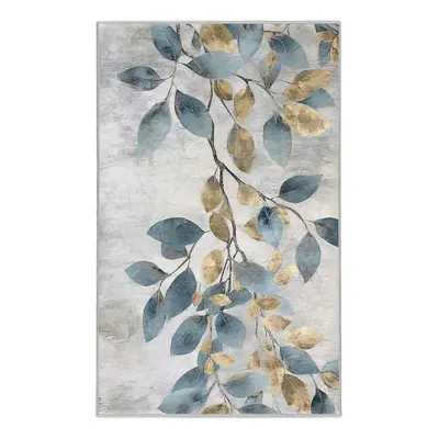 Világoskék-aranyszínű mosható szőnyeg 80x150 cm Golden Leaves – Mila Home