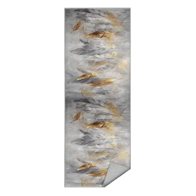 Szürke-aranyszínű mosható futószőnyeg 80x200 cm Golden Feathers – Mila Home