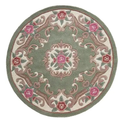 Aubusson zöld gyapjú szőnyeg, ⌀ 120 cm - Flair Rugs