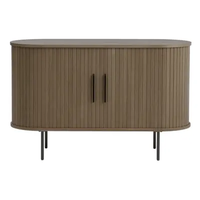 Barna komód tolóajtóval, tölgyfa dekorral 120x76x45 cm Nola – Unique Furniture