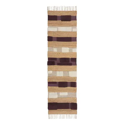 Lila-natúr színű kézi szövésű jutakeverék futószőnyeg 60x230 cm Medina Blocks – Flair Rugs