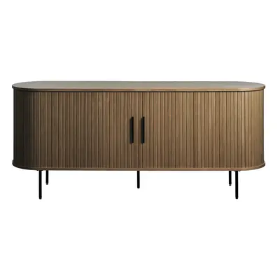 Barna komód tolóajtóval tölgyfa dekorral 180x76x45 cm Nola – Unique Furniture