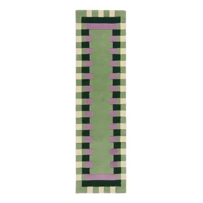 Zöld-lila kézi szövésű gyapjú futószőnyeg 60x230 cm Kai Wool Border – Flair Rugs