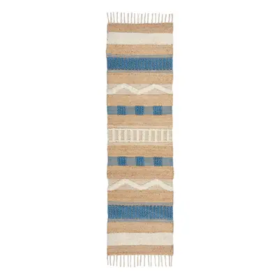 Kék-natúr színű kézi szövésű jutakeverék futószőnyeg 60x230 cm Medina Jute – Flair Rugs