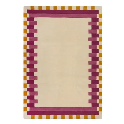 Sárga-rózsaszín kézi szövésű gyapjú szőnyeg 120x170 cm Kai Wool Border – Flair Rugs