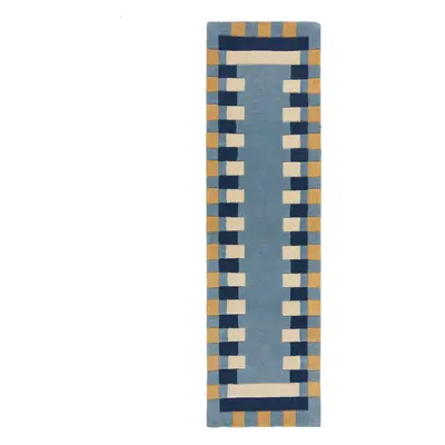 Kék kézi szövésű gyapjú futószőnyeg 60x230 cm Kai Wool Border – Flair Rugs