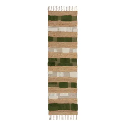 Zöld-natúr színű kézi szövésű jutakeverék futószőnyeg 60x230 cm Medina Blocks – Flair Rugs