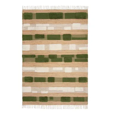 Zöld-natúr színű kézi szövésű jutakeverék szőnyeg 160x230 cm Medina Blocks – Flair Rugs