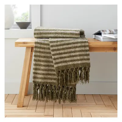 Zöld bársony takaró 130x170 cm Stripe Chenille – Catherine Lansfield