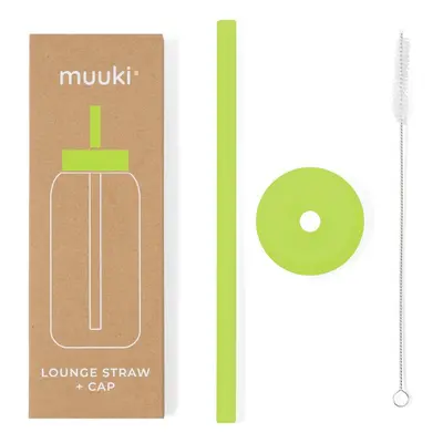 Szilikon szívószál tisztítókefével-fedéllel Electric Lime – Muuki