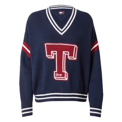 Tommy Jeans Pulóver 'LETTERMAN' tengerészkék / cseresznyepiros / piszkosfehér