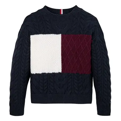 TOMMY HILFIGER Pulóver sötétkék / bordó / fehér