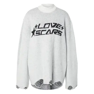 Love Scars Oversize pulóver fekete / fehér / piszkosfehér