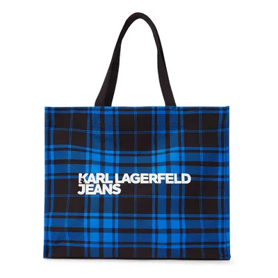 KARL LAGERFELD JEANS Shopper táska 'Checked' kék / fehér