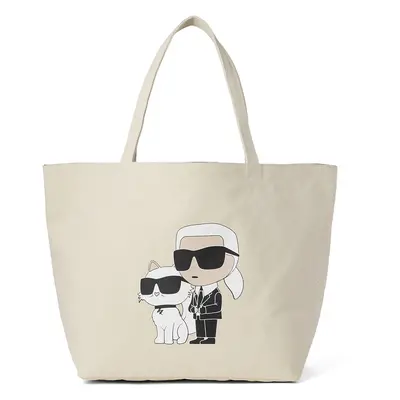 Karl Lagerfeld Shopper táska 'Ikonik 2.0' fekete / piszkosfehér / gyapjúfehér