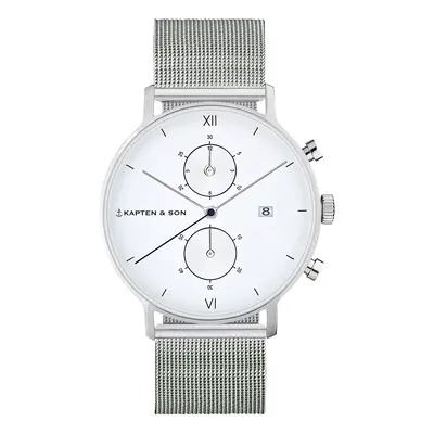 Kapten & Son Analóg órák 'Chrono Small Silver Mesh' ezüst / fehér