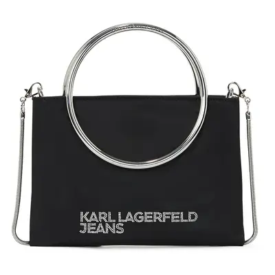 KARL LAGERFELD JEANS Kézitáska 'SATIN PARTY' fekete / ezüst