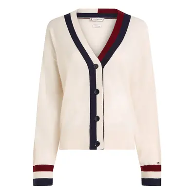 TOMMY HILFIGER Kardigán krém / sötétkék / kárminvörös