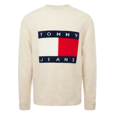 Tommy Jeans Pulóver bézs melír / tengerészkék / piros / fehér