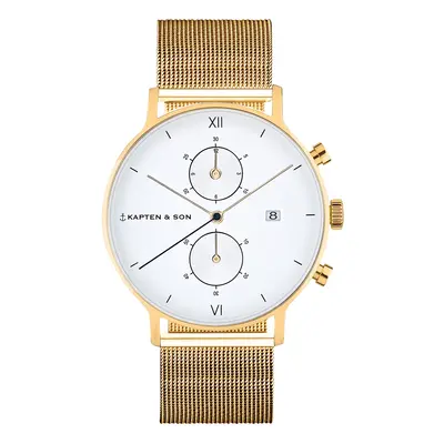 Kapten & Son Analóg órák 'Chrono Small Gold Mesh' arany / fehér